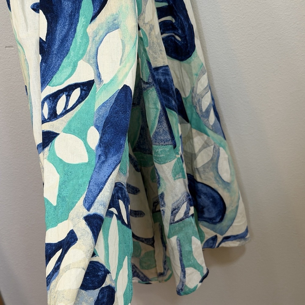 1 State Maxi Dress Womens Size Large Blue Floral Linen Blend Open Back High Slit - Picture 14 of 14